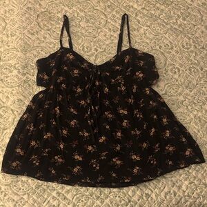 AE Black Floral Spaghetti Strap Women's Top
